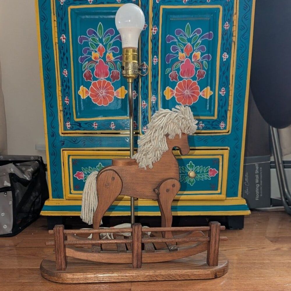 Vintage‎ MCM Wooden Rocking Horse Lamp Granny Chic Whimsical Grandmillennial